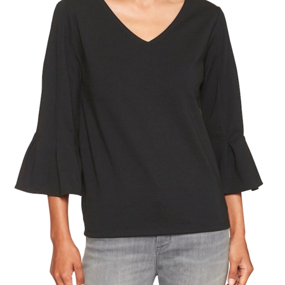 NWT Banana Repub. Black V-neck bell sleeve blouse